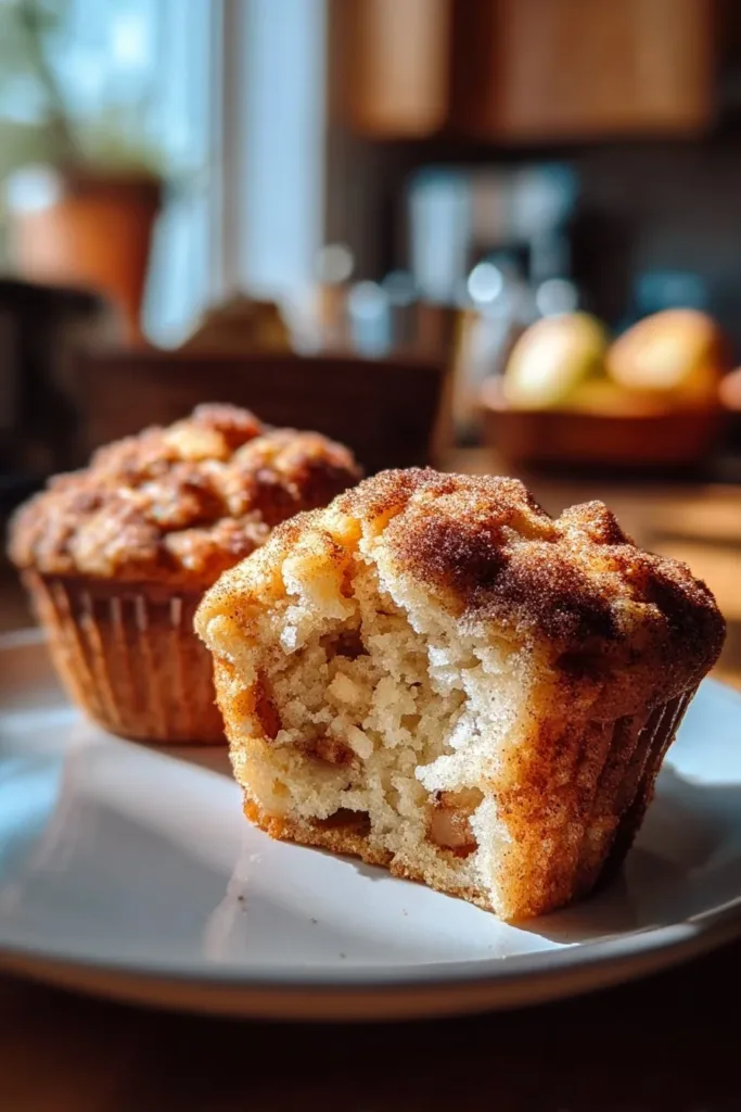 Delicious apple cinnamon Greek yogurt muffins on a wooden table