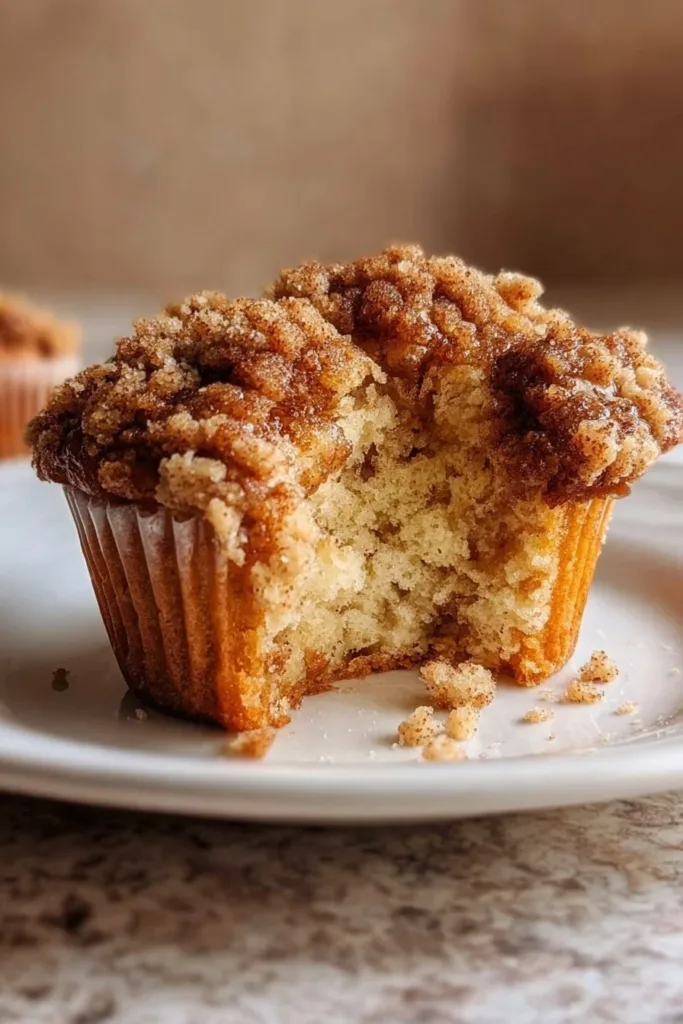 Deliciously baked Apple Cinnamon Streusel Muffins in a rustic setting