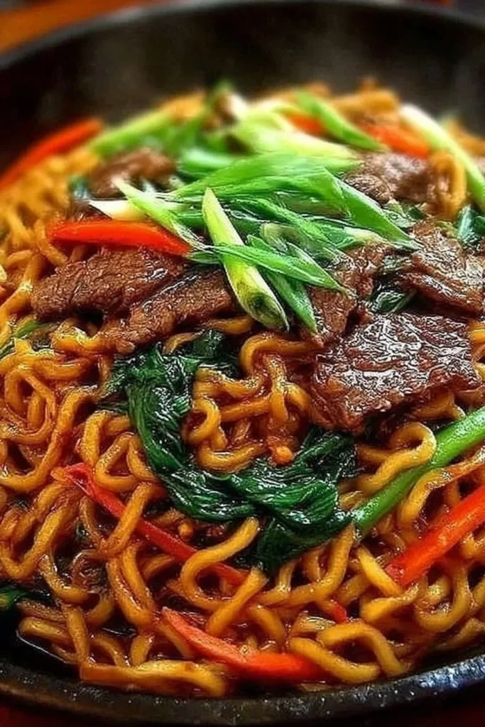 Delicious Beef Lo Mein with tender beef, fresh vegetables, and stir-fried noodles.