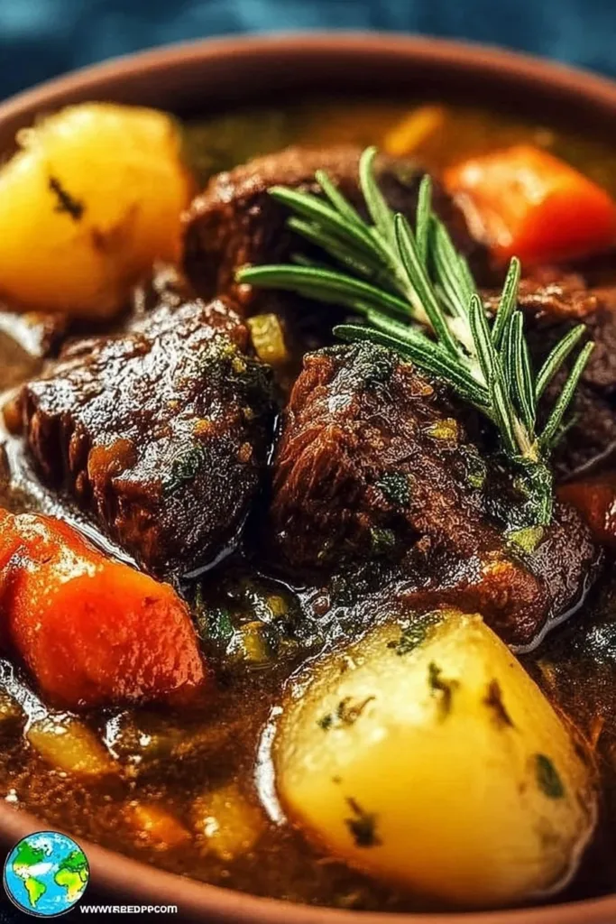 Delicious bowl of homemade beef stew with tender meat and vegetables