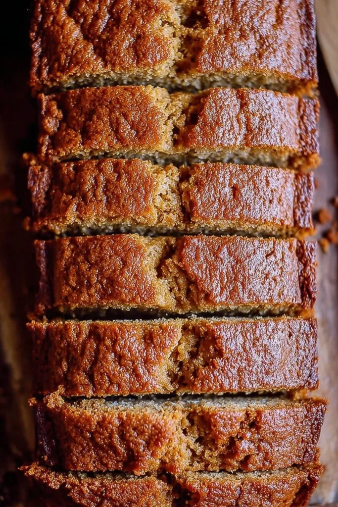 Delicious slice of moist banana bread on a wooden table