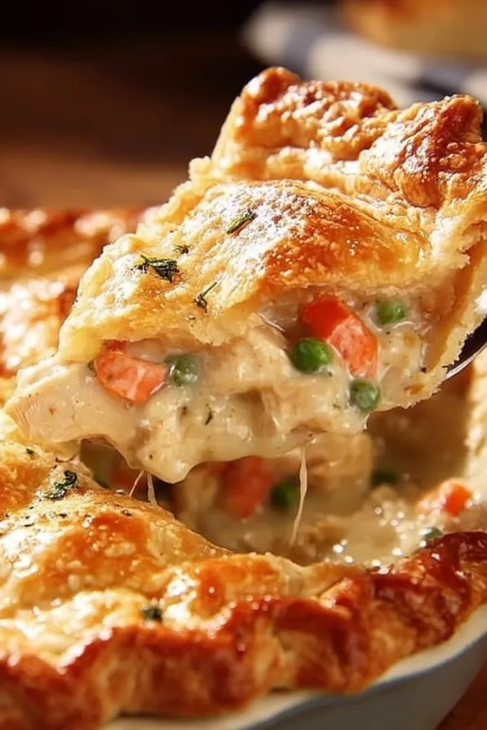 Delicious homemade chicken pot pie with flaky crust and savory filling