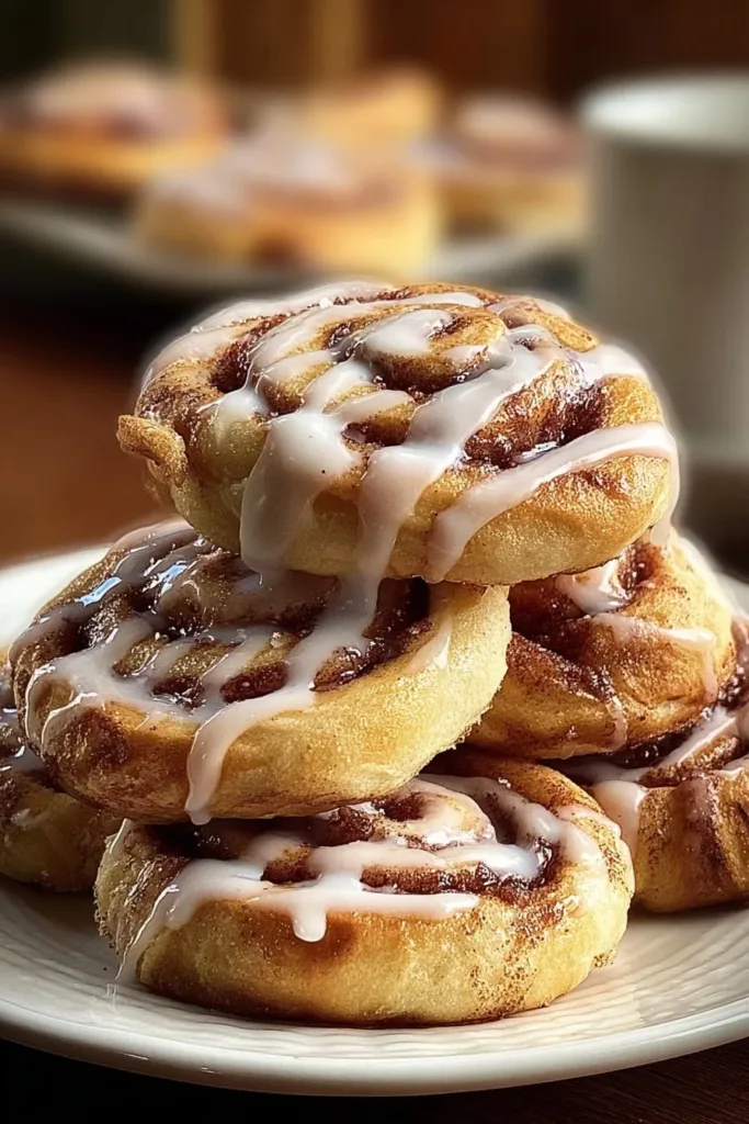 Freshly baked cinnamon roll cookies with frosting and cinnamon swirls