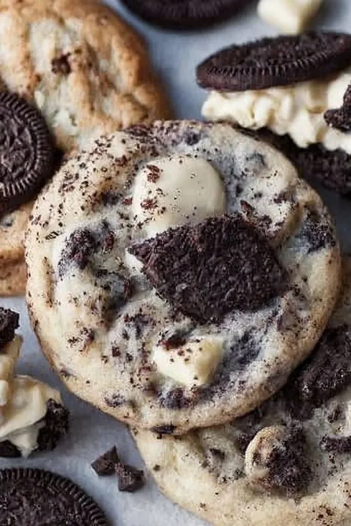 Homemade Cookies and Cream Cookie with chocolate chunks and Oreos