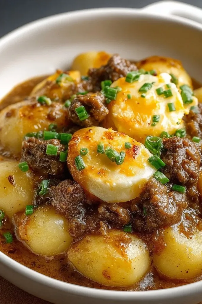 Crockpot Hamburger Potato Casserole dish served in a bowl