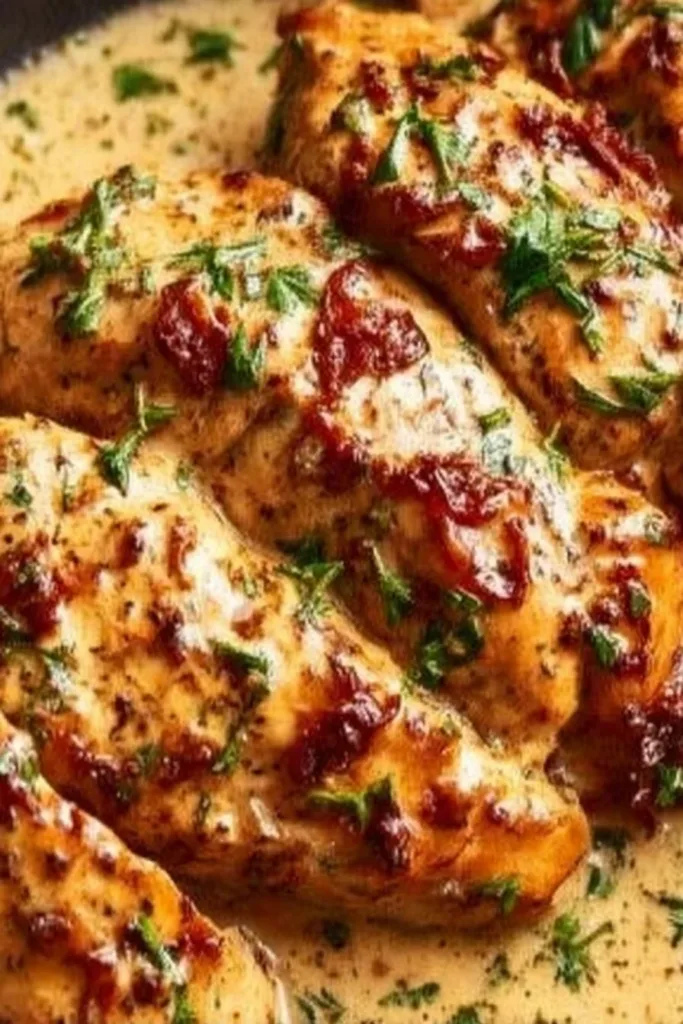 Delicious Easy Marry Me Chicken recipe with creamy sauce and herbs.