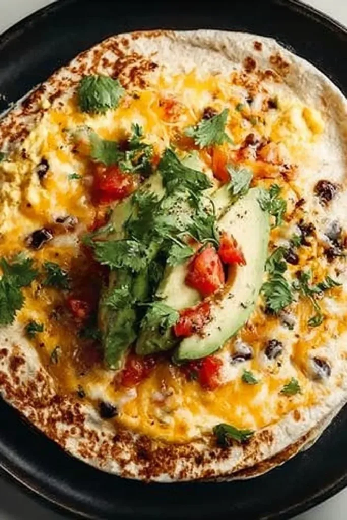 High-protein breakfast burrito filled with eggs, beans, and veggies