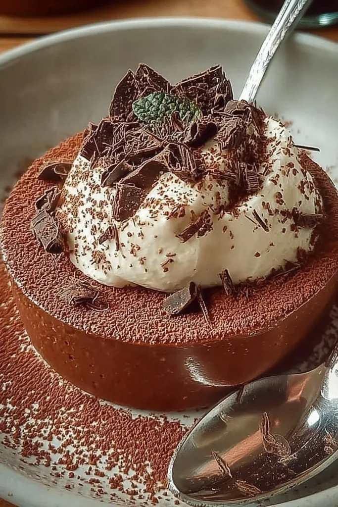 Julia Child's rich chocolate mousse dessert served in elegant glasses