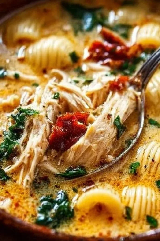 Delicious Marry Me Chicken Soup with chicken, herbs, and creamy sauce.
