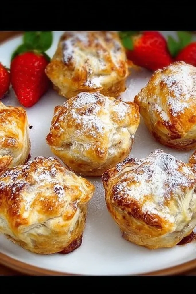 Homemade mini apple pies garnished with cinnamon and served warm.