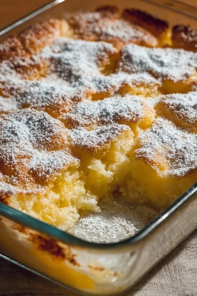 Delicious Original Gooey Butter Cake fresh out of the oven, golden and gooey.