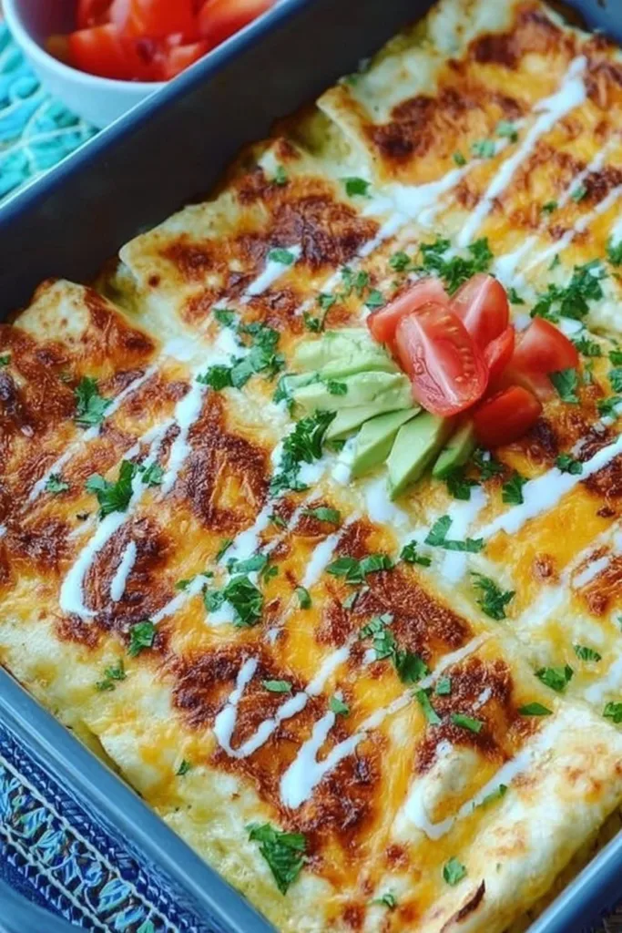 Overnight Breakfast Burrito Casserole ready to serve with fresh toppings