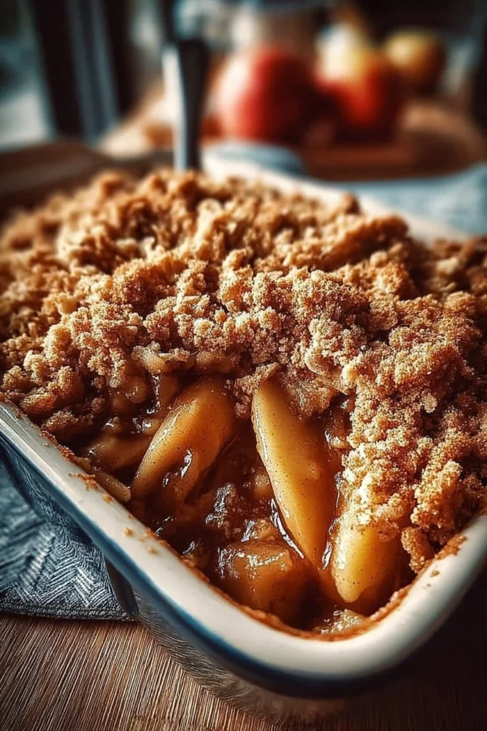 Pioneer Woman apple crisp with golden apples and crunchy topping