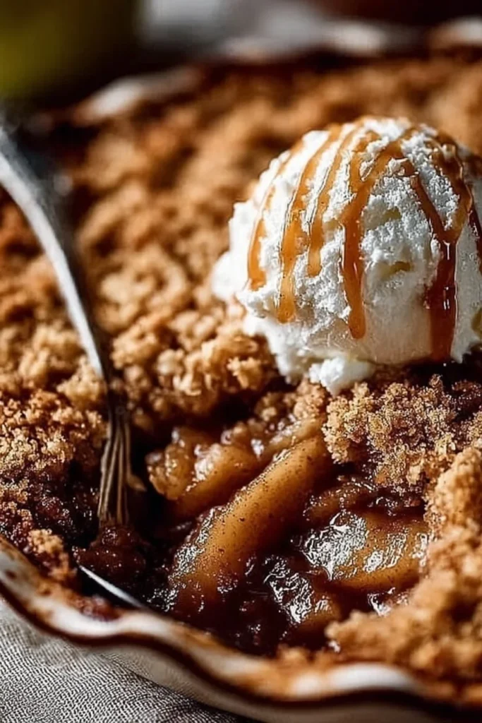 Pioneer Woman's delicious apple crisp topped with crunchy oats and cinnamon
