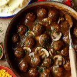 Hearty Salisbury Steak Meatballs with Mushroom Gravy 1 salisbury steak meatballs 150x150 1