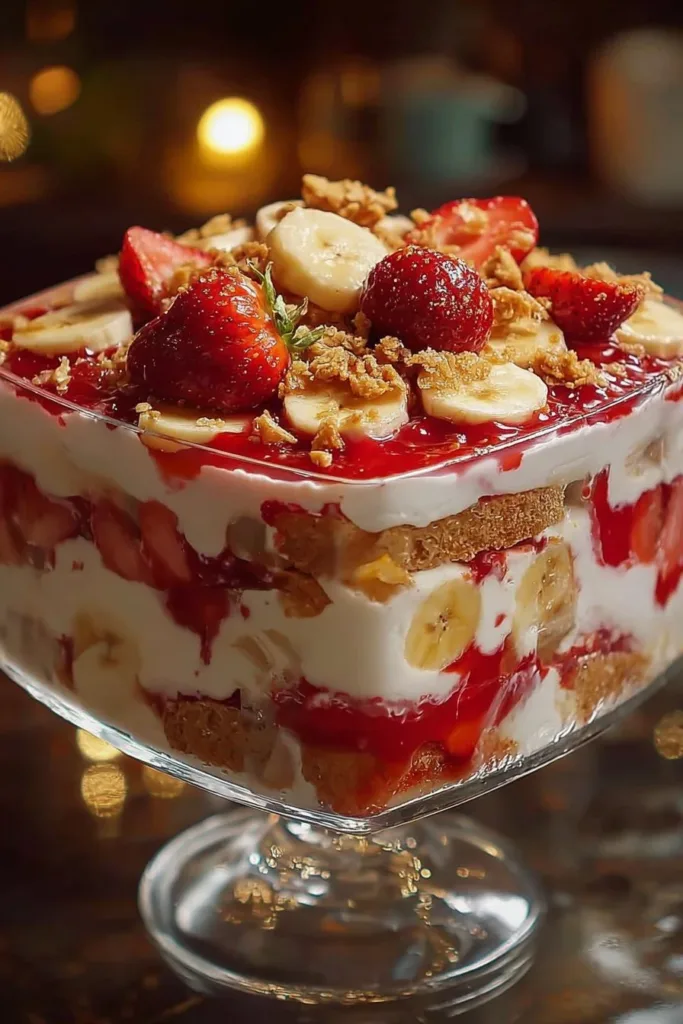 Delicious strawberry banana pudding with fresh strawberries and sliced bananas