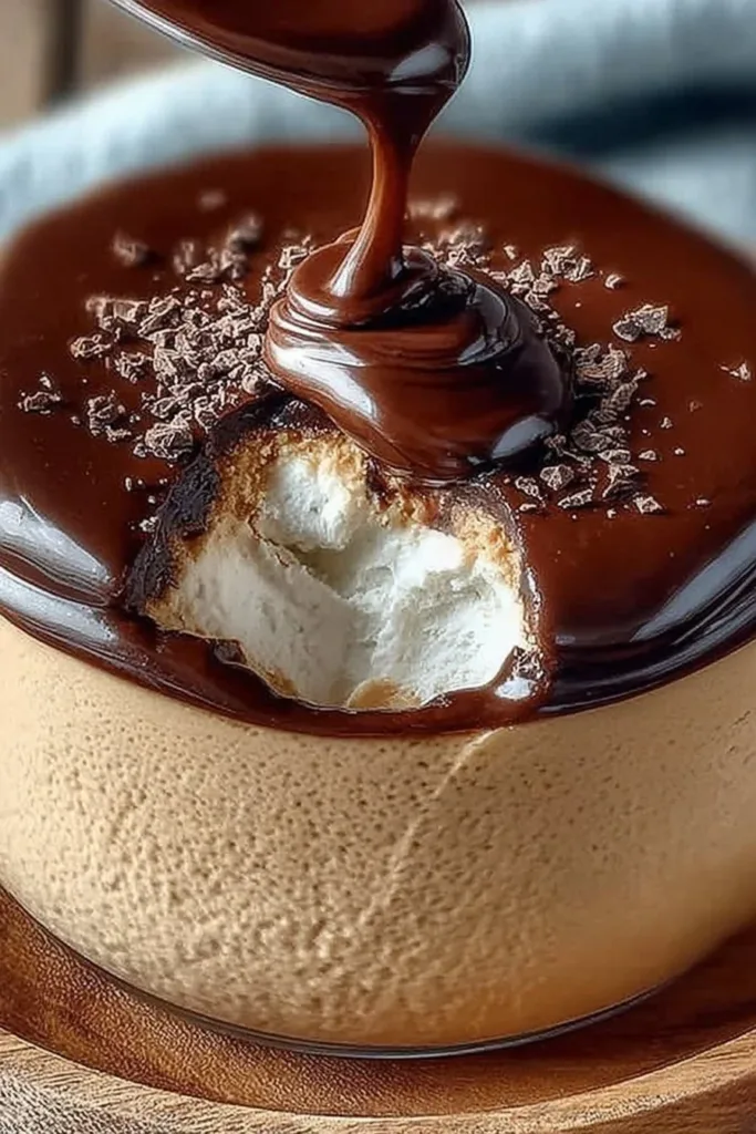 Vegan Peanut Butter Mousse with Chocolate Ganache served in a bowl