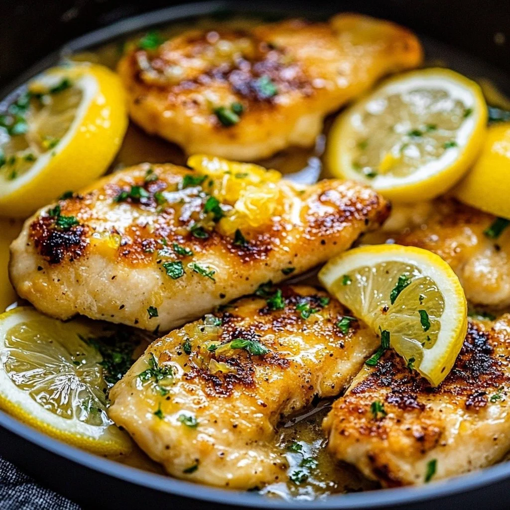 30-Minute Lemon Chicken garnished with lemon slices and herbs on a plate