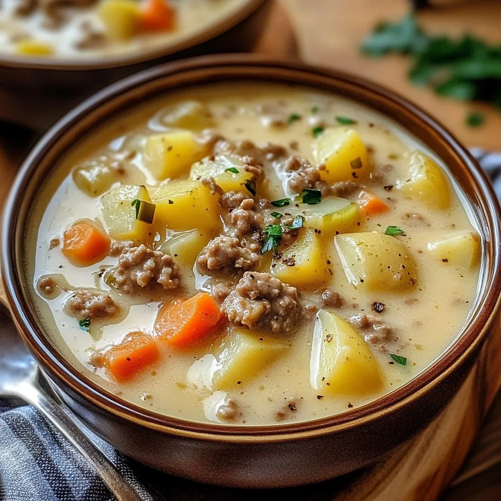 Crockpot Creamy Potato & Hamburger Soup