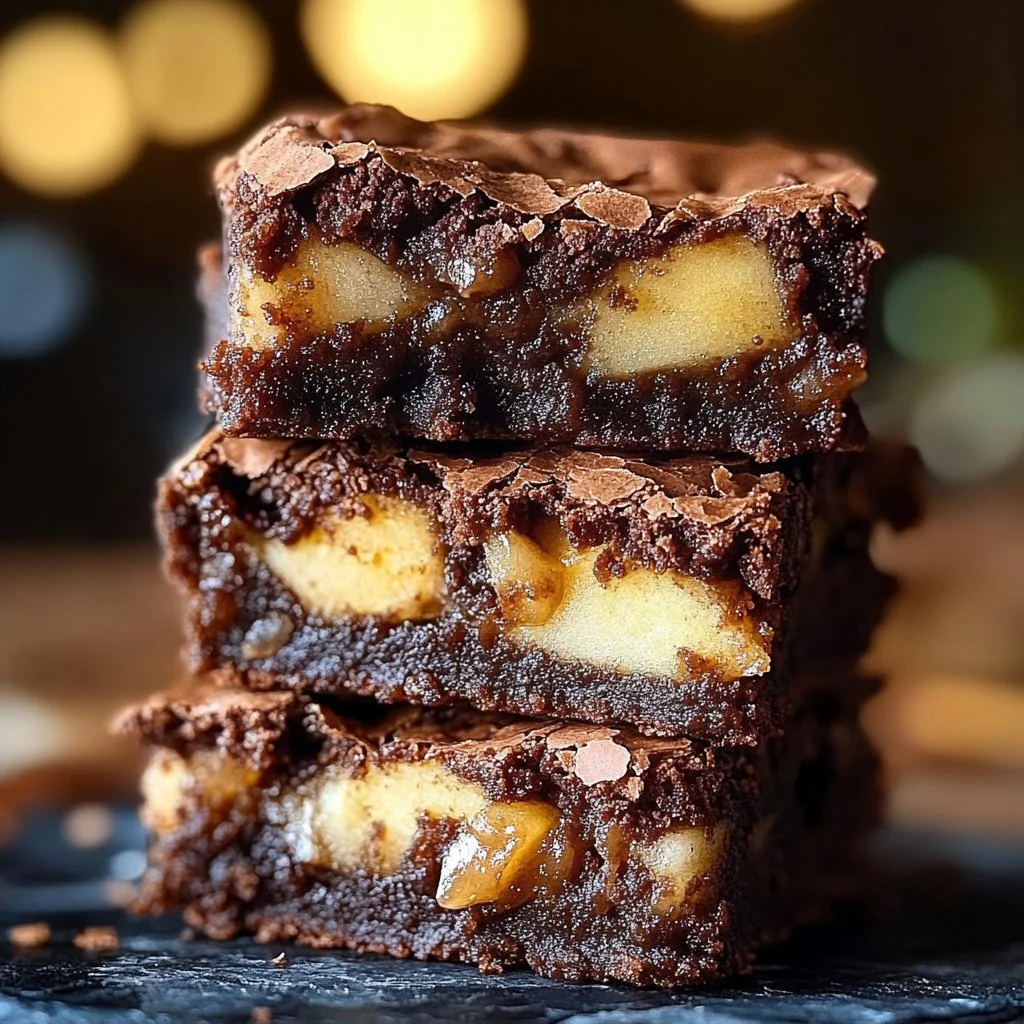 Delicious apple brownies topped with nuts and drizzled with caramel sauce.