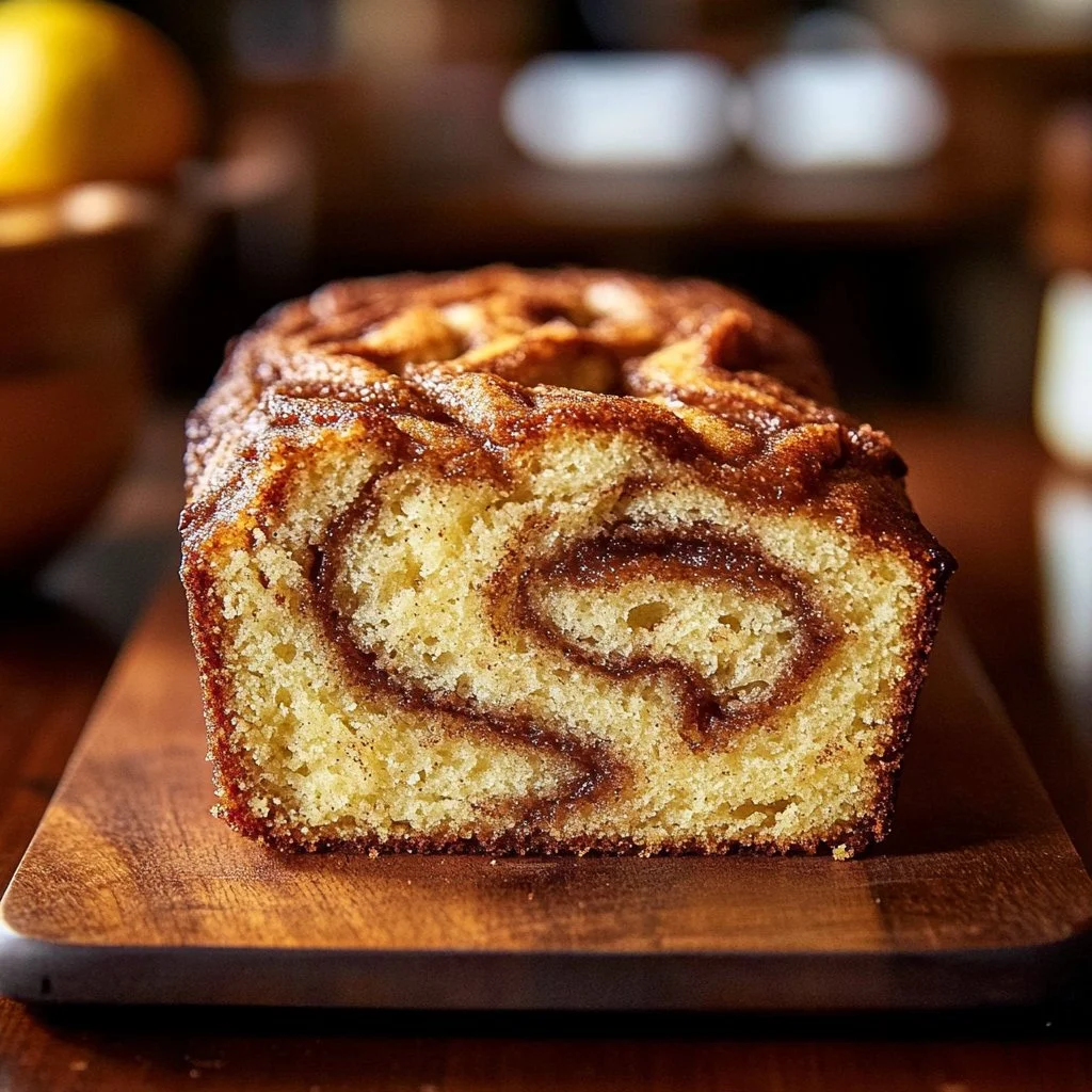 Freshly baked Apple Cinnamon Swirl Loaf with cinnamon and apple slices
