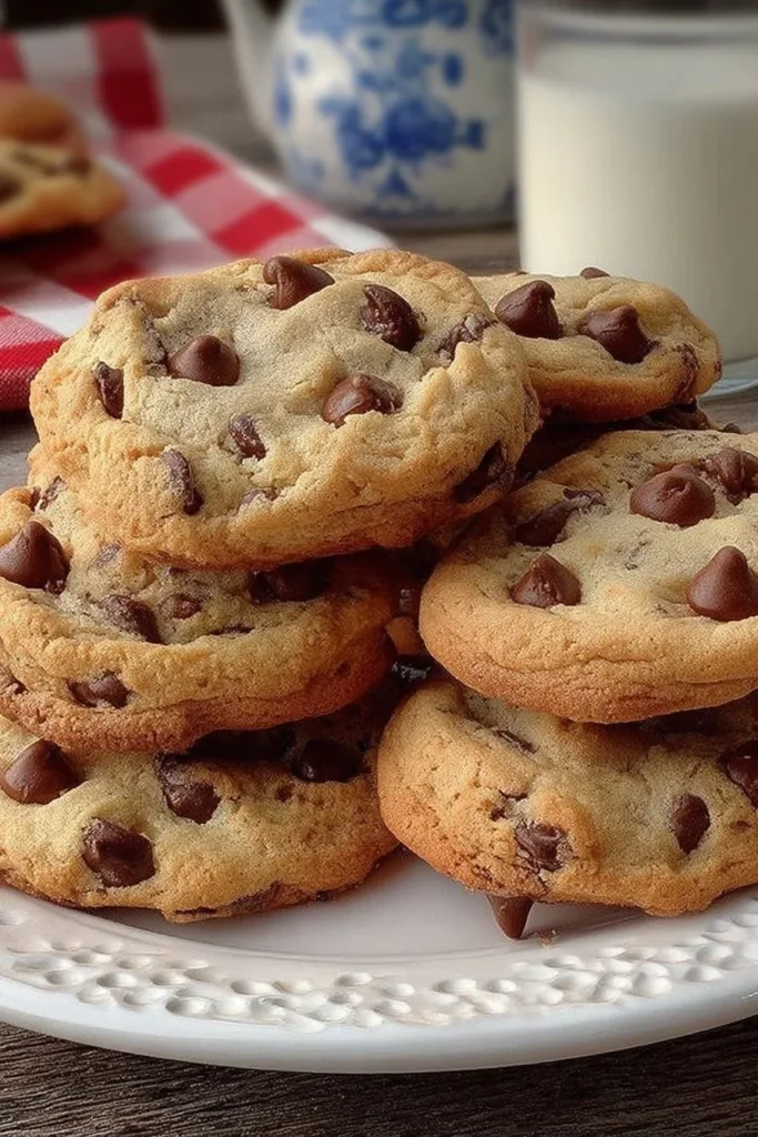 Bakery-style chocolate chip cookies with melted chocolate chips on a cooling rack