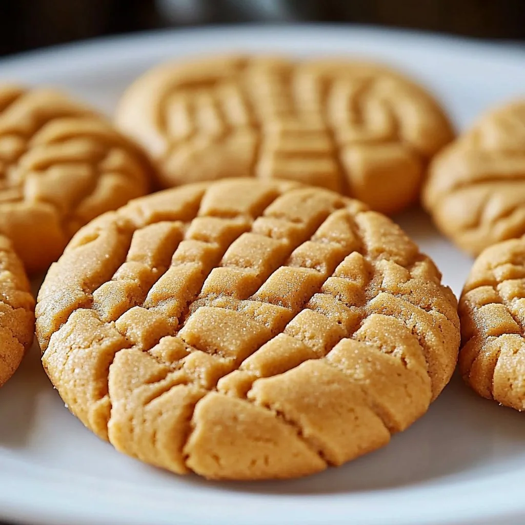 Delicious classic peanut butter cookies on a wooden plate