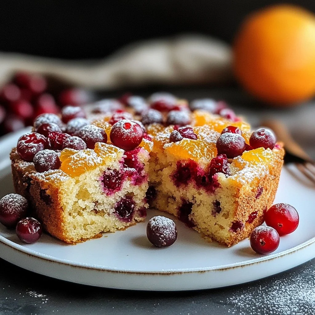 Cranberry Orange Breakfast Cake served on a plate with fresh fruit