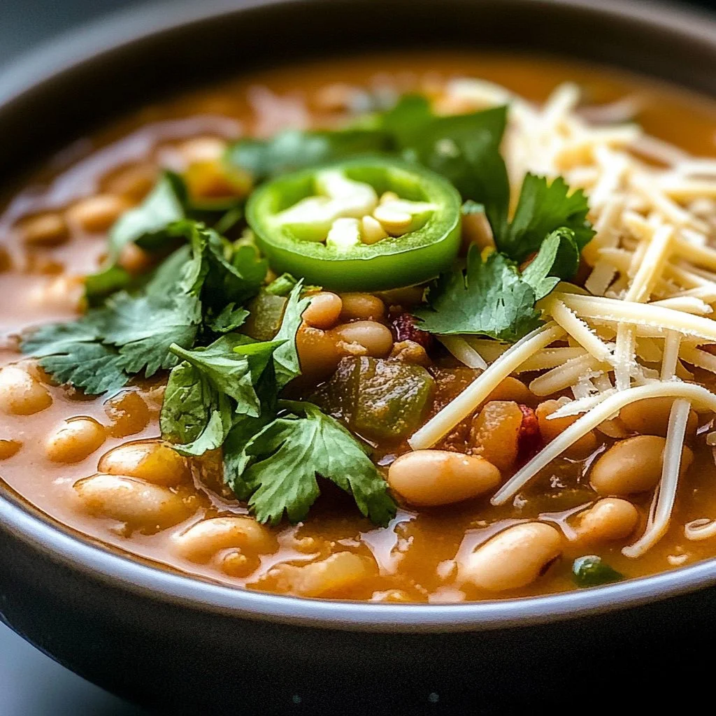 Bowl of creamy white chicken chili topped with cilantro and served with tortillas