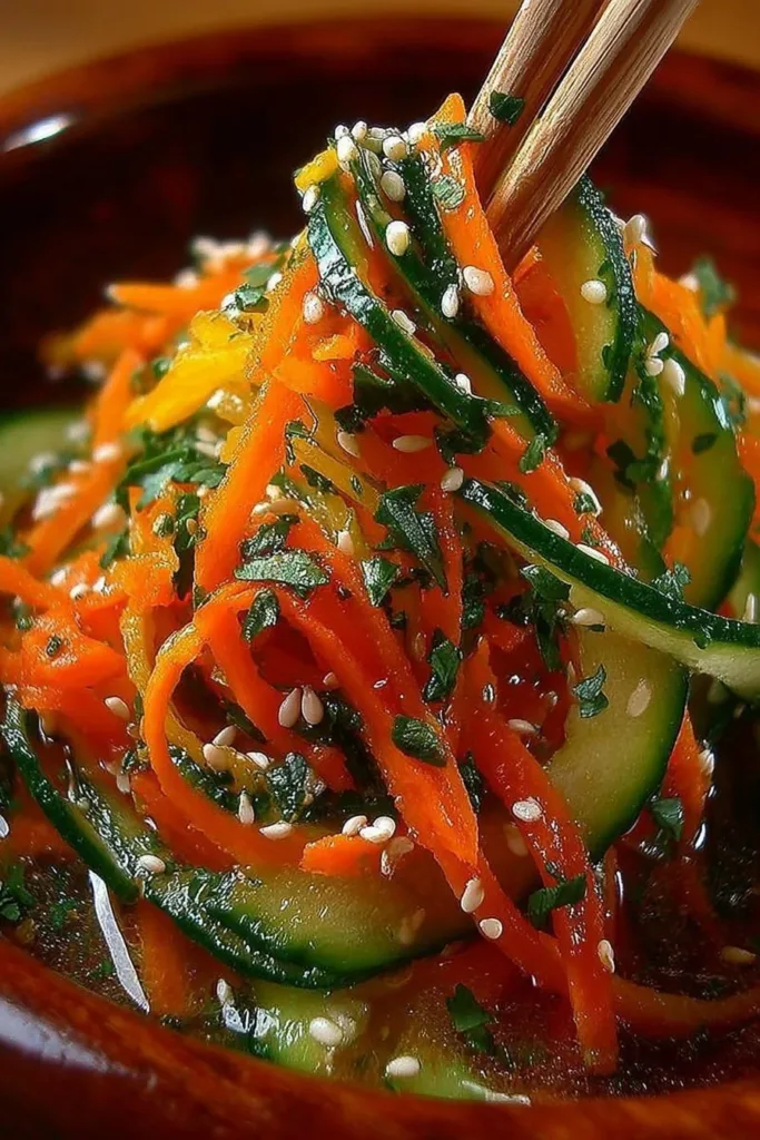 Fresh cucumber carrot salad with vibrant vegetables in a bowl