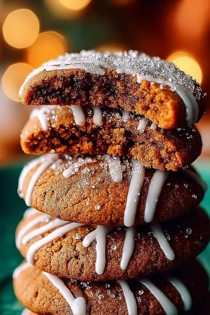 Freshly baked gingerbread cookies decorated with icing on a festive plate