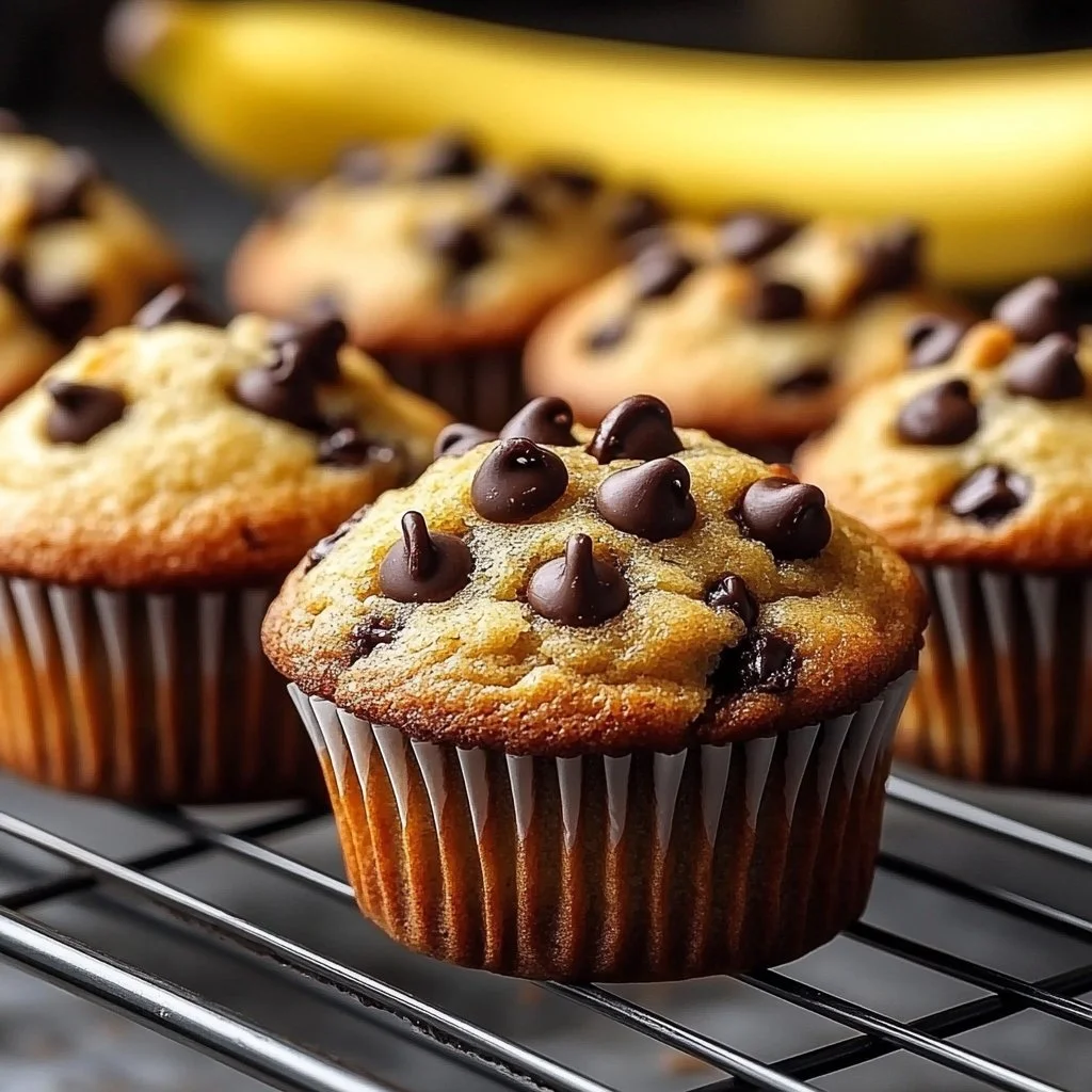 Moist banana bread muffins topped with walnuts and bananas