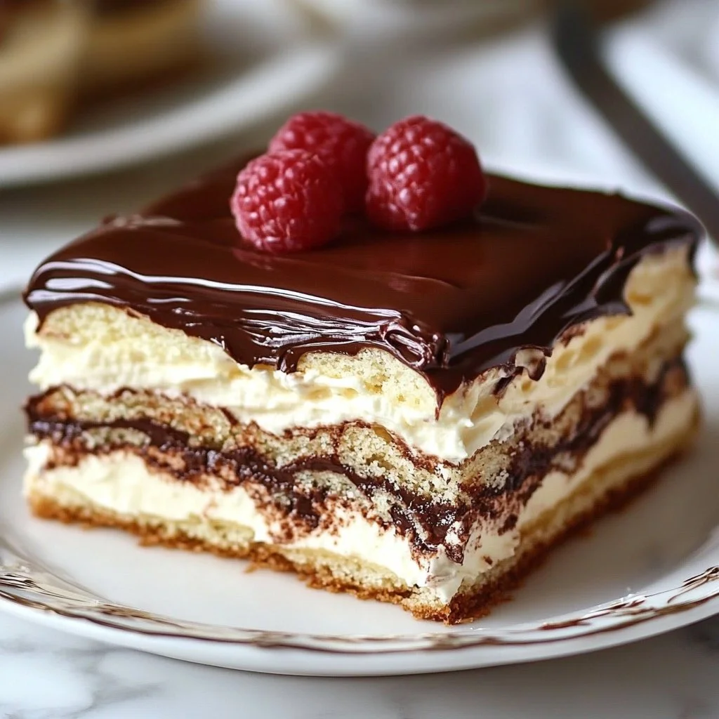 Delicious no bake chocolate eclair cake with layers of chocolate and cream