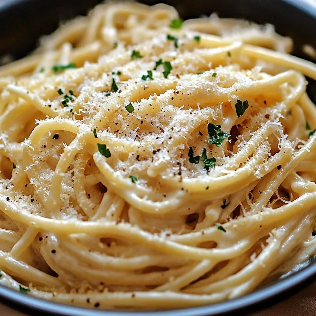 Delicious one pot creamy garlic pasta served with fresh herbs
