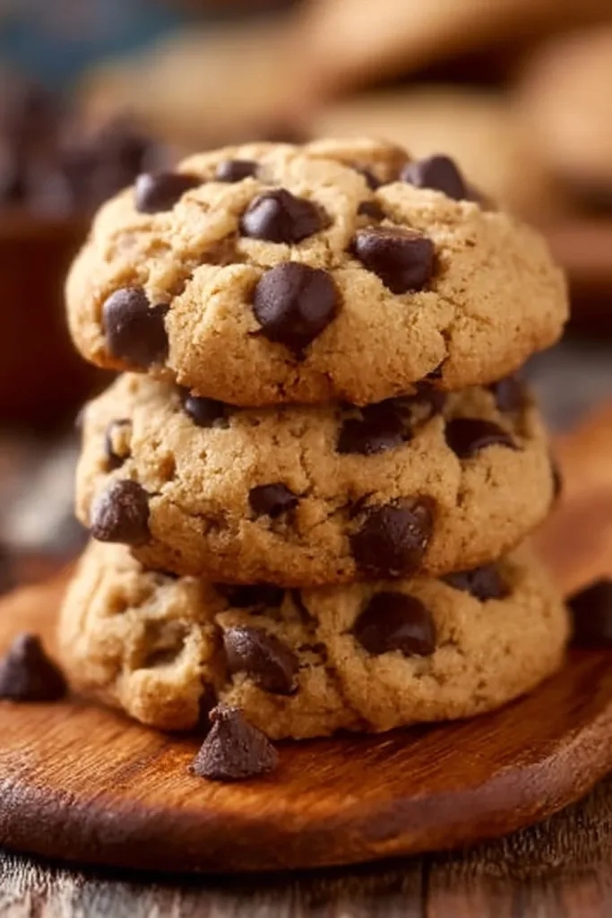 Homemade peanut butter chocolate chip cookies on a baking tray.