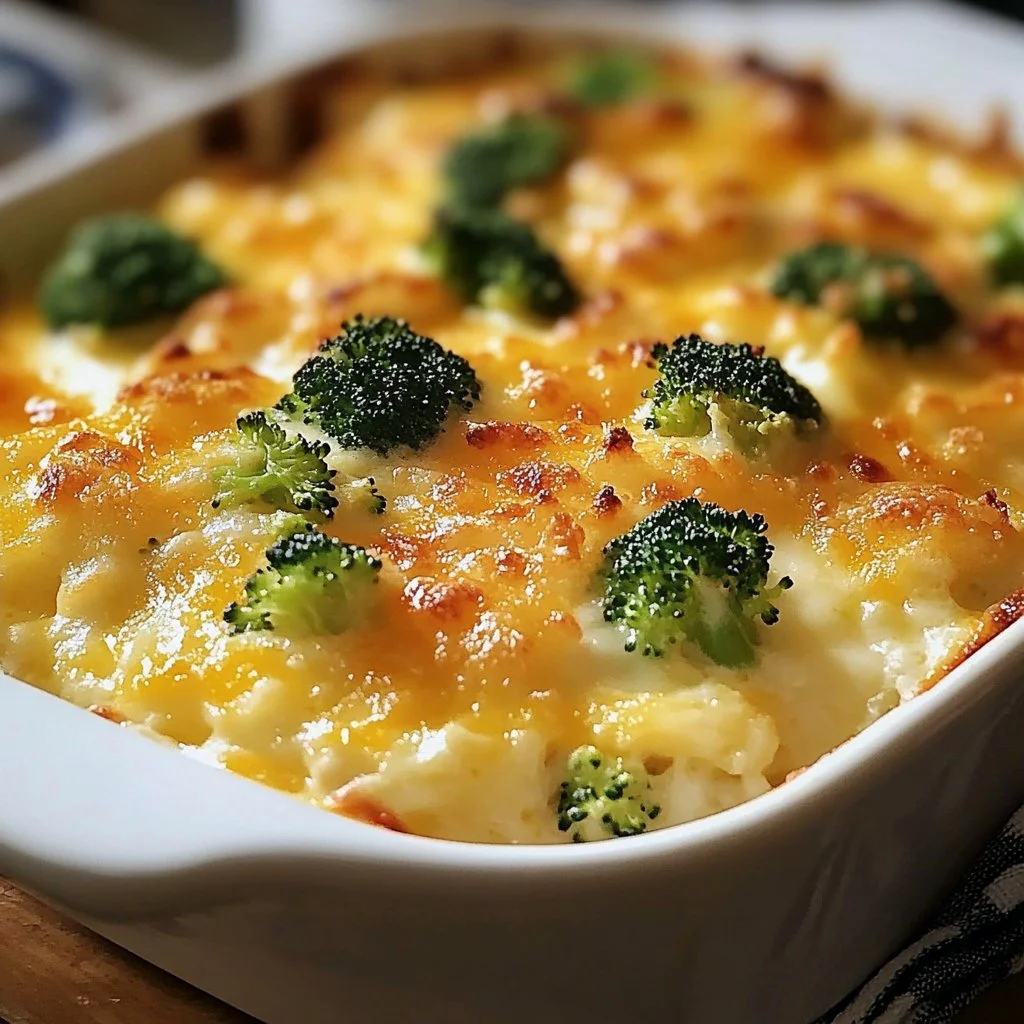 Pioneer Woman broccoli chicken rice casserole served in a dish