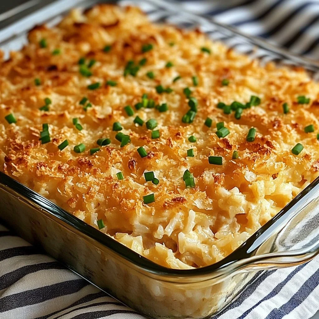 Pioneer Woman Chicken Rice Casserole topped with herbs and served in a baking dish