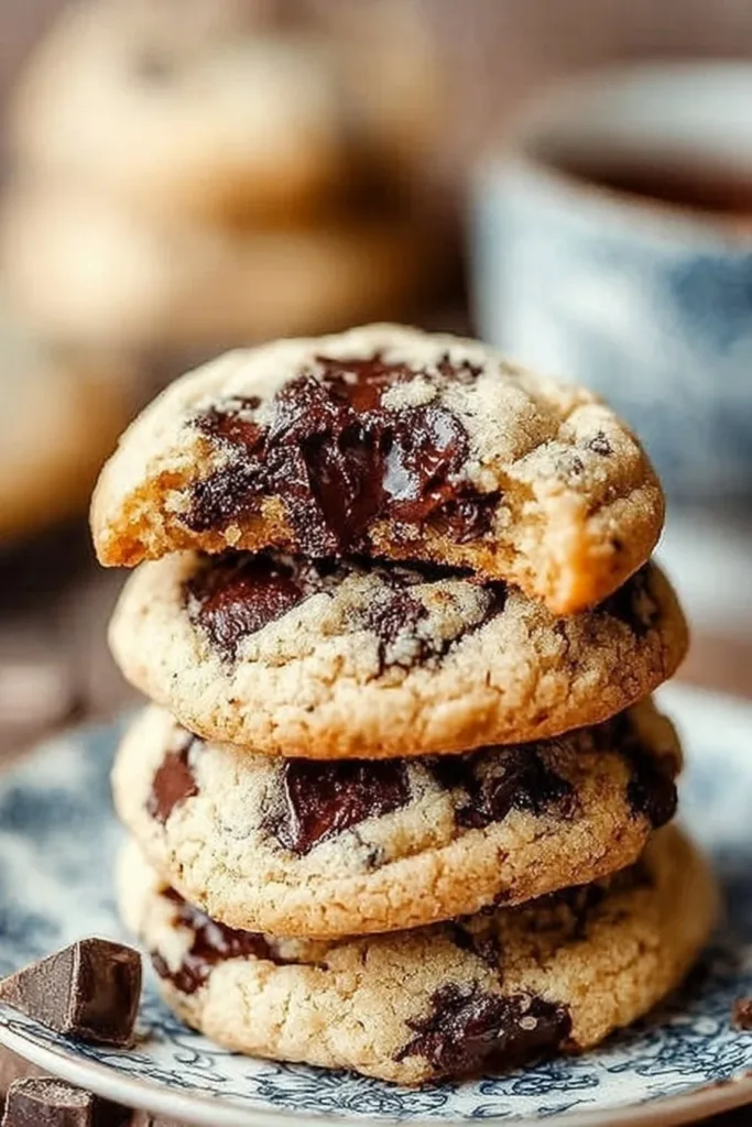 Freshly baked tahini chocolate chip cookies on a plate