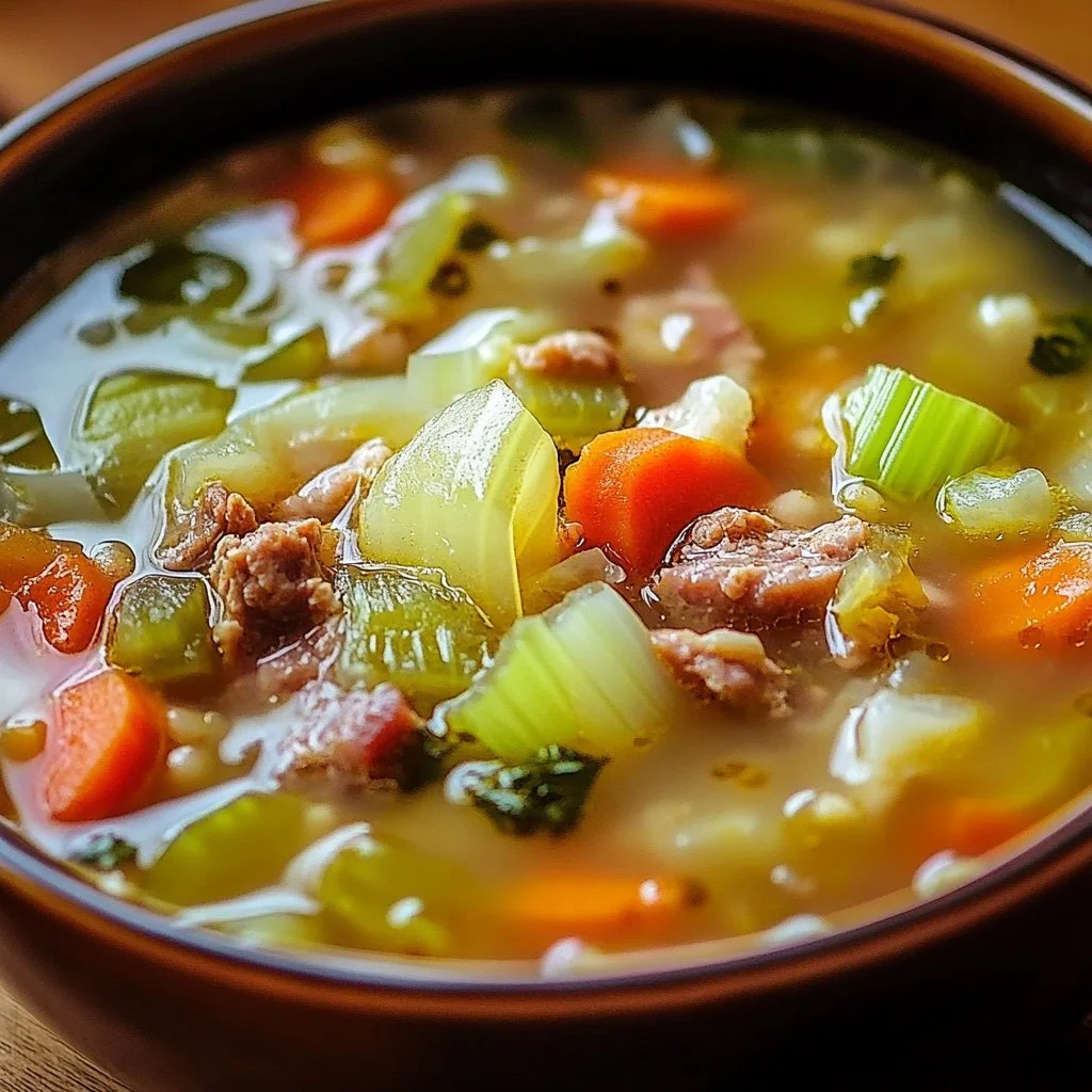 A bowl of Weight Watchers cabbage soup, healthy and low-calorie dish