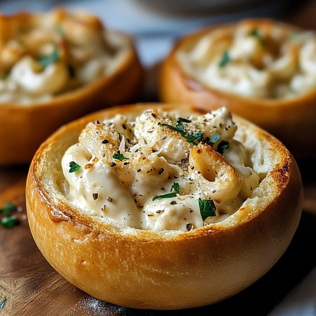 Chicken Alfredo Garlic Bread Bowls