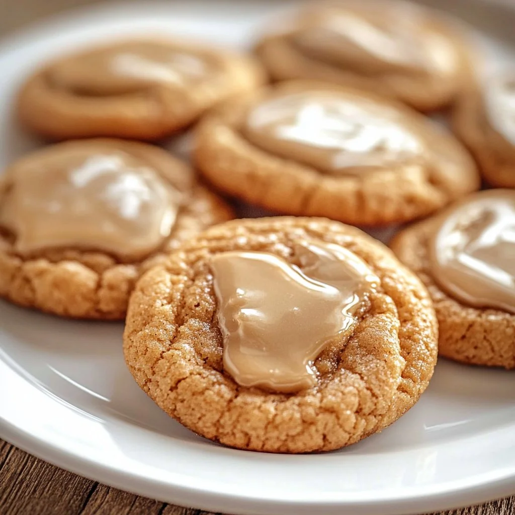 Freshly baked apple cider cookies with autumn spices and a drizzle of glaze.