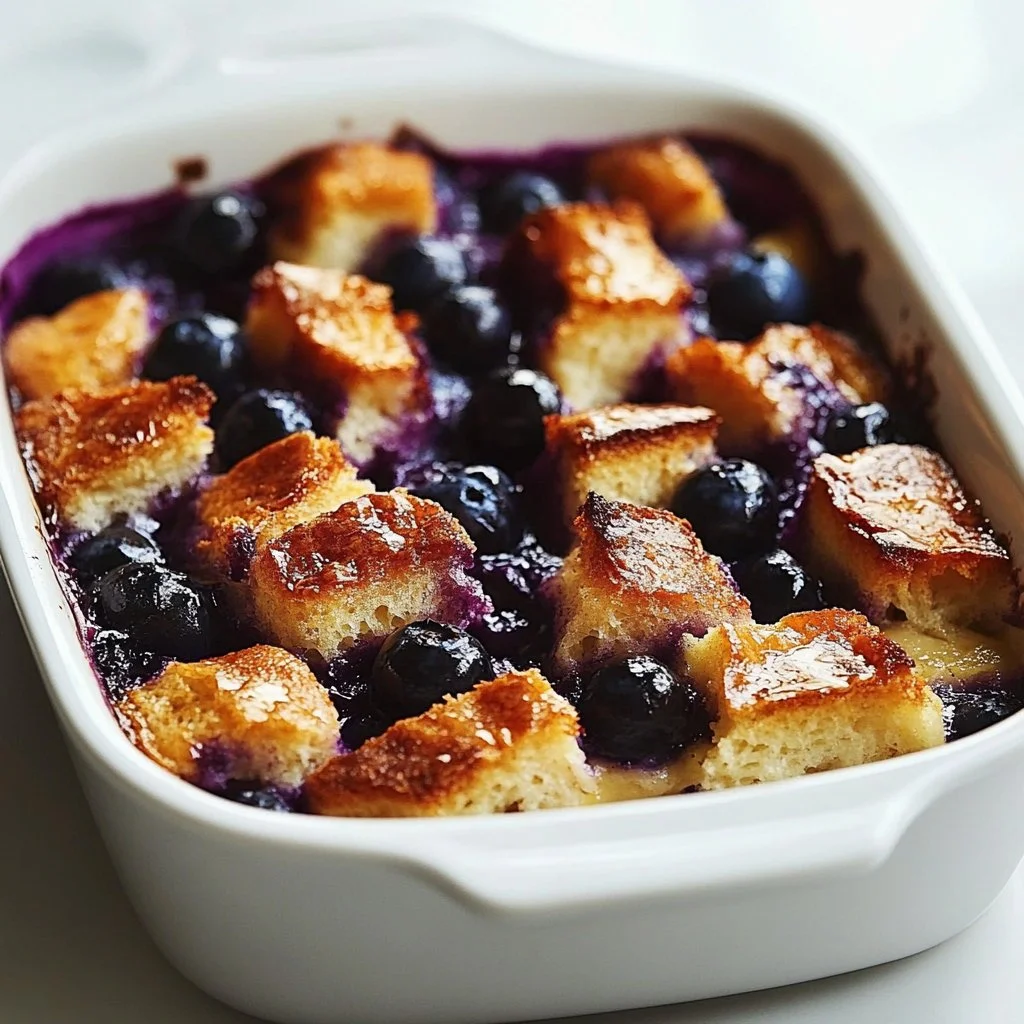 Delicious blueberry French toast casserole ready to serve for breakfast
