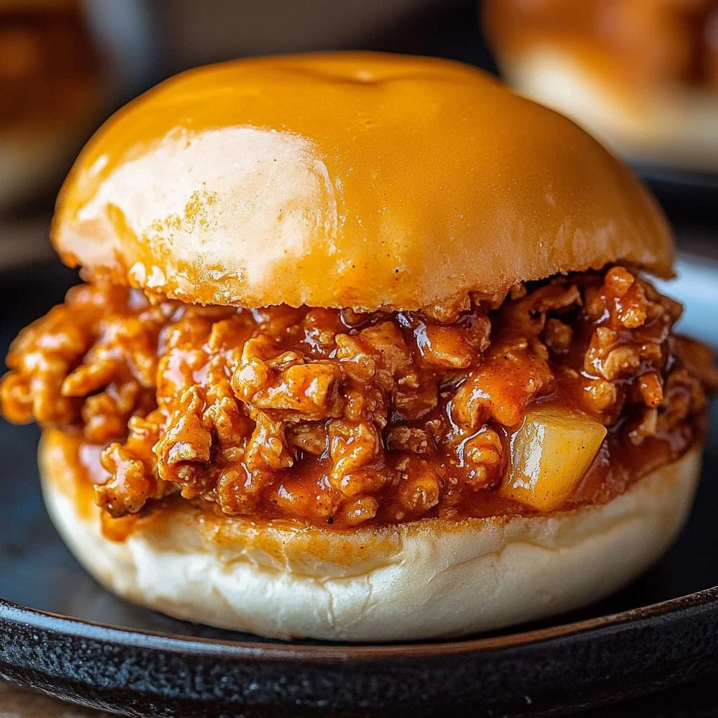Cajun Chicken Sloppy Joes served in a bun with fresh toppings