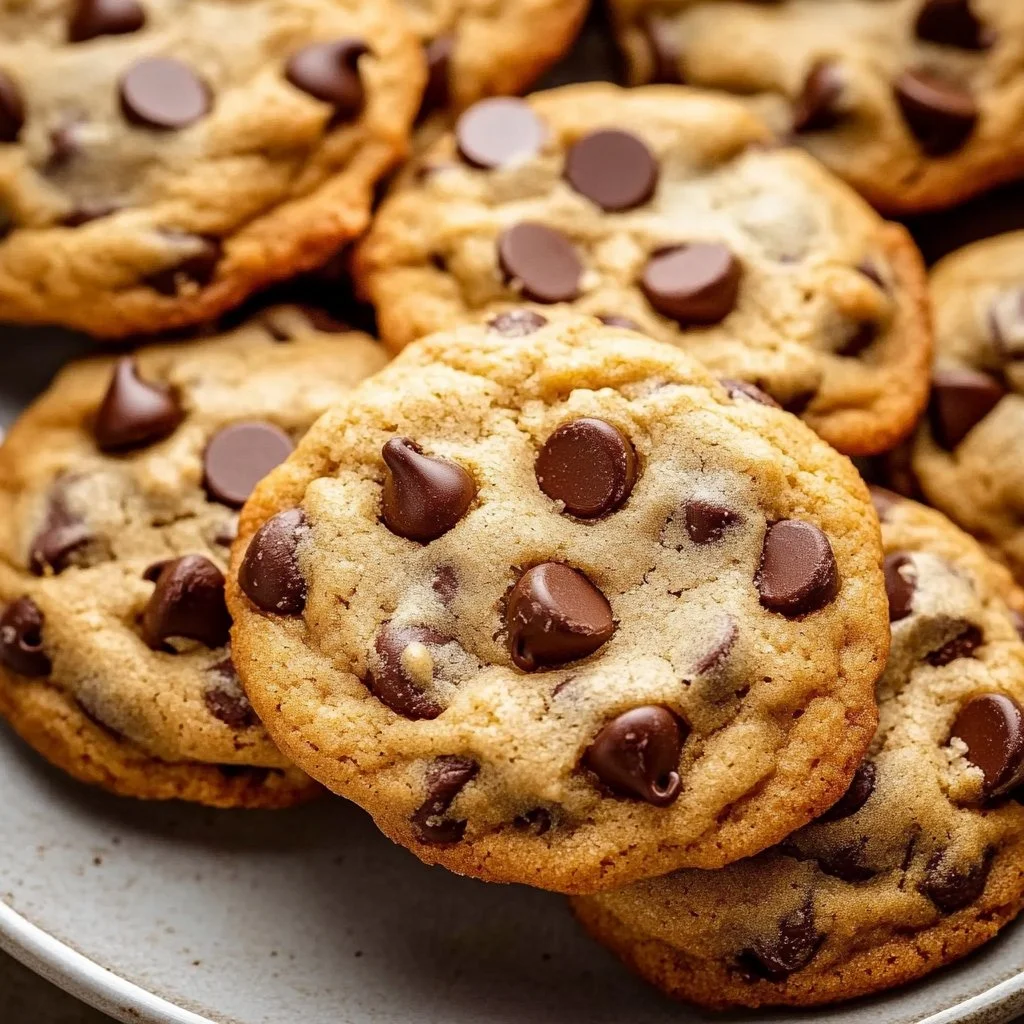 Freshly baked chocolate chip cookies on a cooling rack