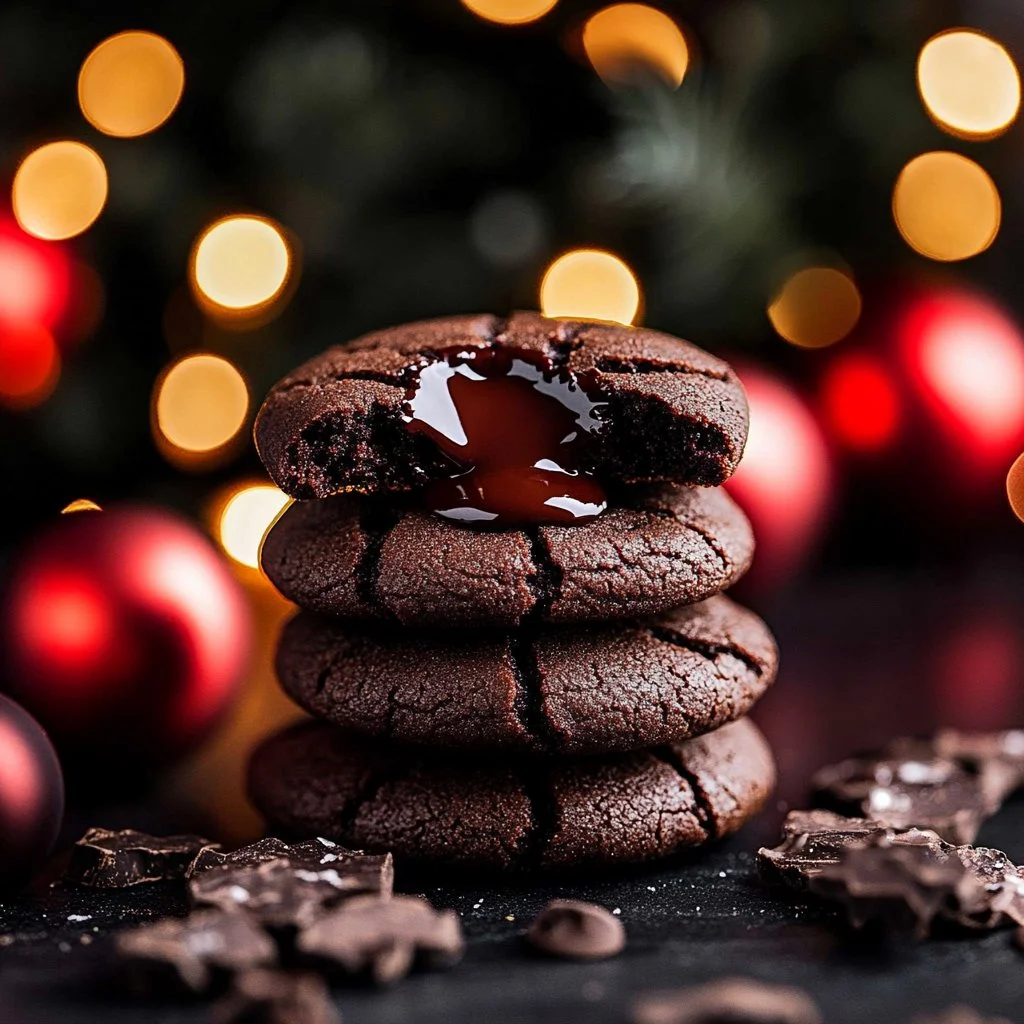 Plate of delicious homemade Chocolate Thumbprint Cookies with chocolate filling.
