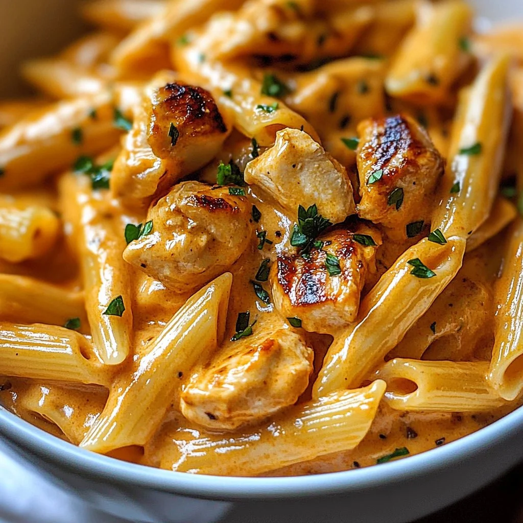 Delicious Cowboy Butter Chicken Pasta ready to be served.