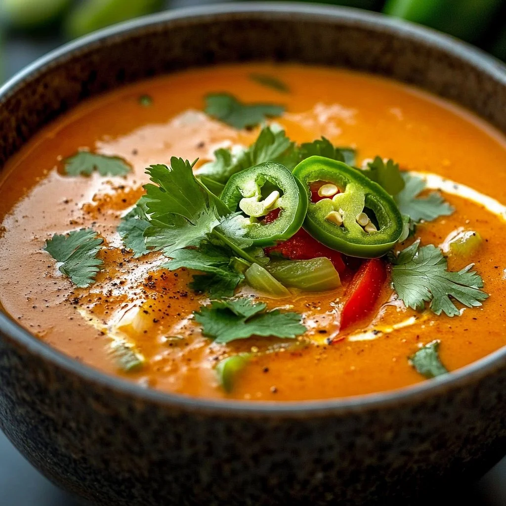 Bowl of creamy chicken enchilada soup topped with cheese and cilantro