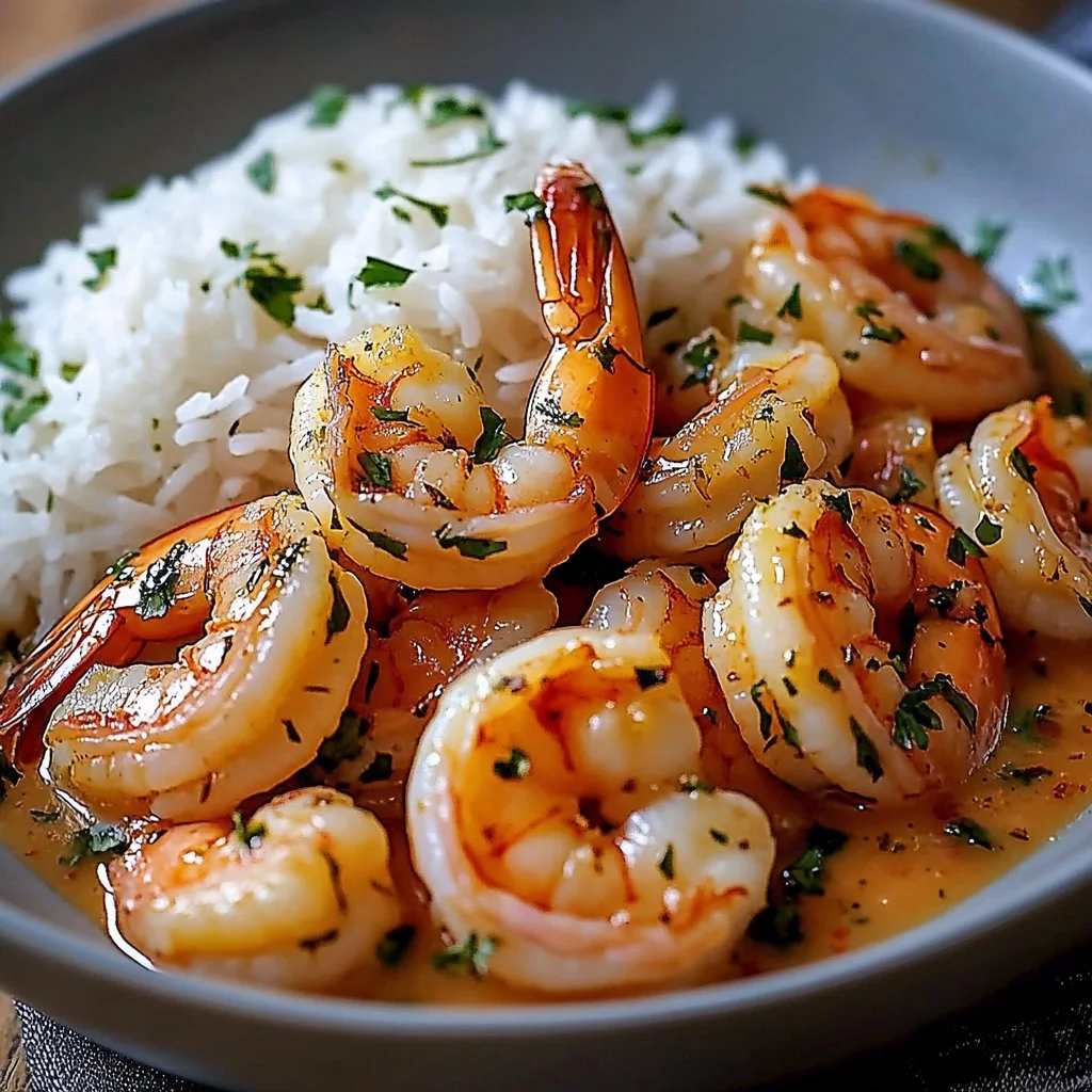 Delicious creamy garlic shrimp served with herbs and spices