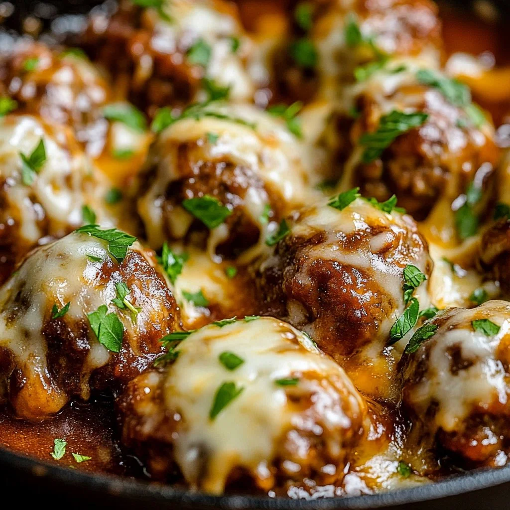 Crockpot French Onion Meatballs in a savory onion sauce.