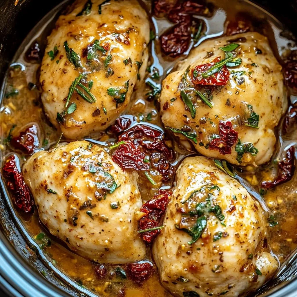 Delicious Crockpot Marry Me Chicken with creamy sauce and herbs